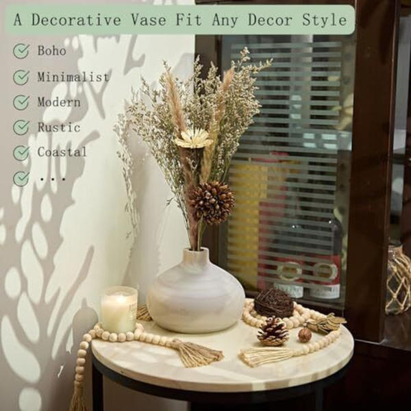 Round Wood Vase for Decor - Nordic Flower Vase for Home Boho Glacier White - Image 10