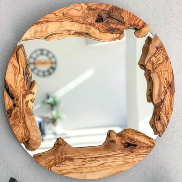 Wood round Mirror, Live Edge Wood Wall Mirror, Wood Frame Mirror Wall Decor, - Image 6