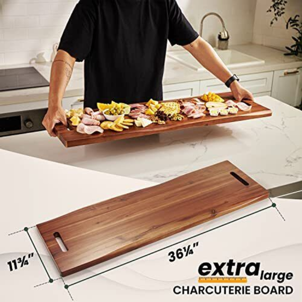 36" Large Charcuterie Board with Handles - Extra Long Wooden Serving Cheese B... - Image 3