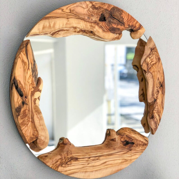 Wood round Mirror, Live Edge Wood Wall Mirror, Wood Frame Mirror Wall Decor, - Image 8