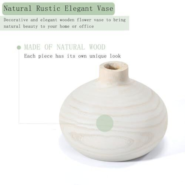 Round Wood Vase for Decor - Nordic Flower Vase for Home Boho Glacier White - Image 12