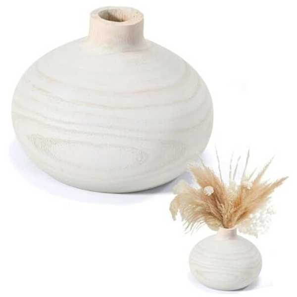 Round Wood Vase for Decor - Nordic Flower Vase for Home Boho Glacier White