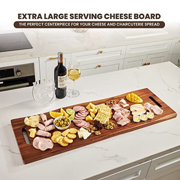 36" Large Charcuterie Board with Handles - Extra Long Wooden Serving Cheese B... - Image 5