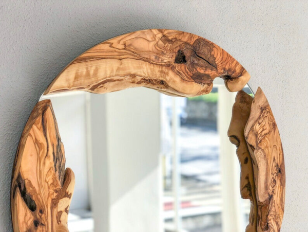 Wood round Mirror, Live Edge Wood Wall Mirror, Wood Frame Mirror Wall Decor, - Image 5