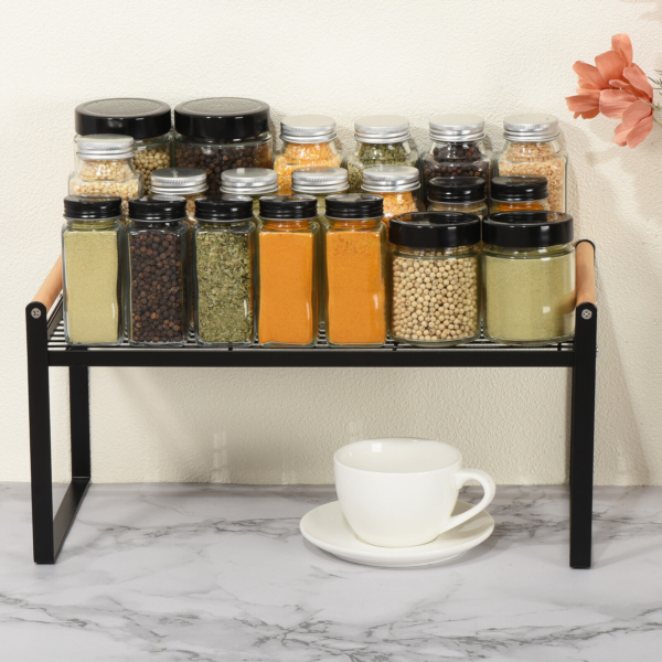 Kitchen Cabinet Shelf Organizer Wood Counter Rack Stackable Storage Holder - Image 5