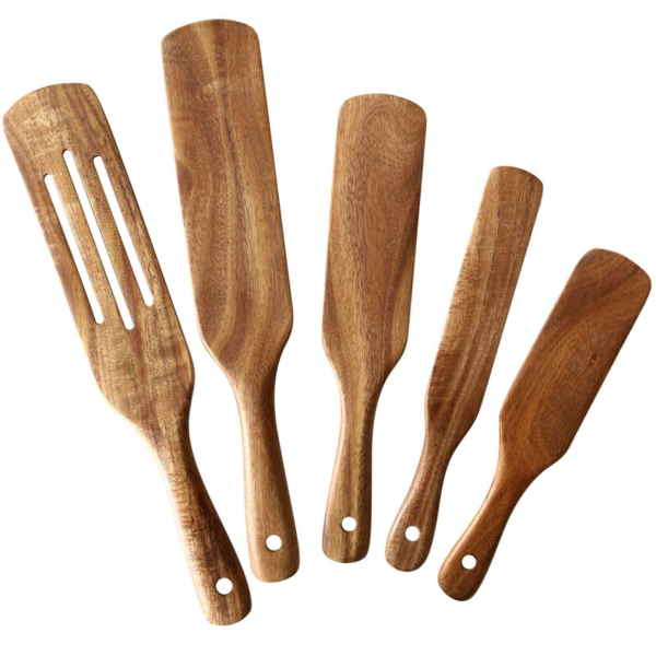 Wooden Spurtles Set Pieces Kitchen Tools Natural Teak Wood Cookware Spatula