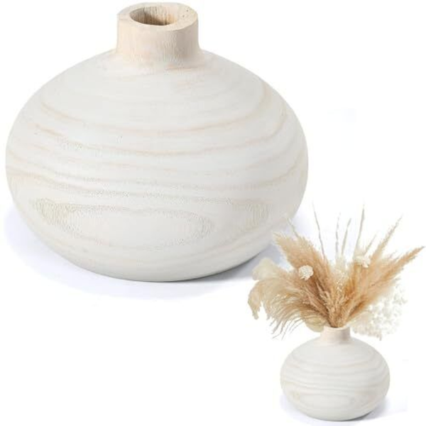 Round Wood Vase for Decor - Nordic Flower Vase for Home Boho Glacier White - Image 9