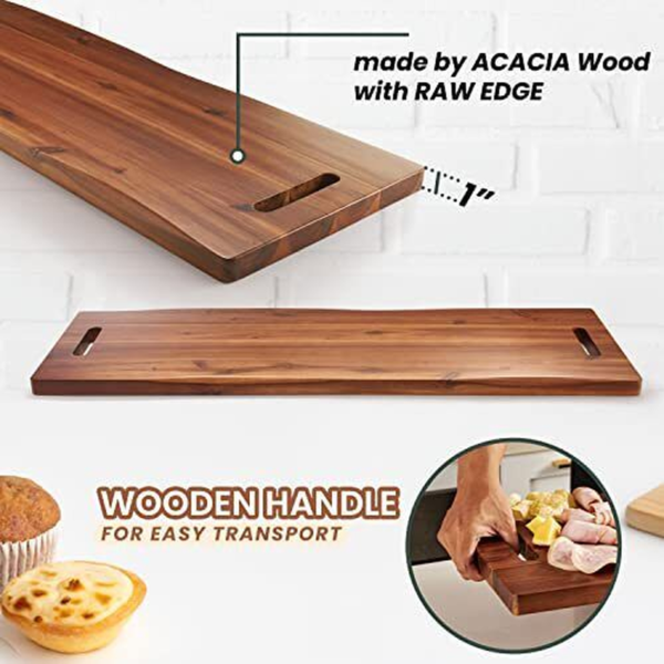 36" Large Charcuterie Board with Handles - Extra Long Wooden Serving Cheese B... - Image 4