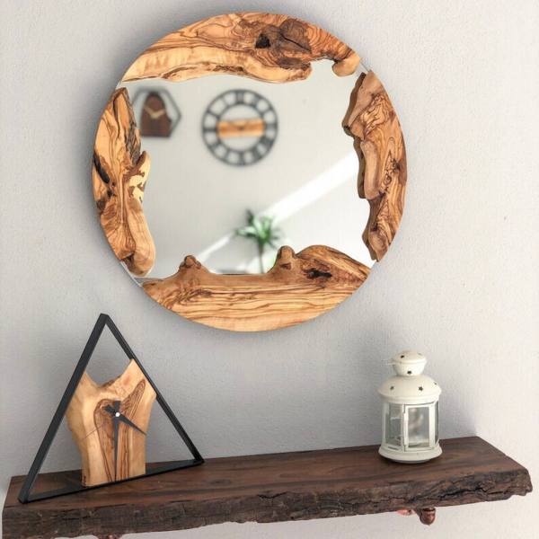 Wood round Mirror, Live Edge Wood Wall Mirror, Wood Frame Mirror Wall Decor, - Image 7