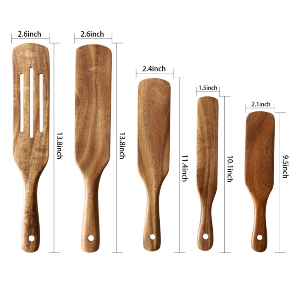 Wooden Spurtles Set Pieces Kitchen Tools Natural Teak Wood Cookware Spatula - Image 6