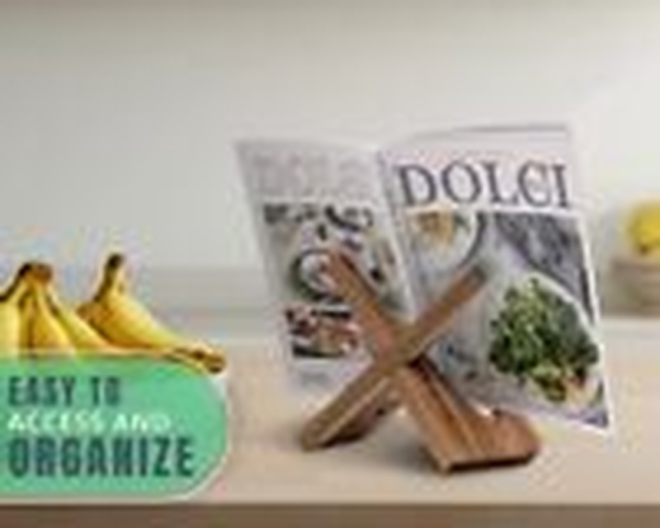 Cookbook Stand for Kitchen, Acacia Wood Recipe Book Holder for Kitchen - Image 7