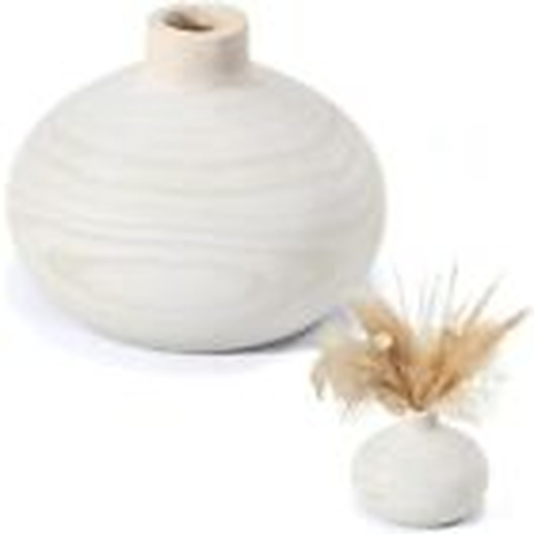 Round Wood Vase for Decor - Nordic Flower Vase for Home Boho Glacier White - Image 2