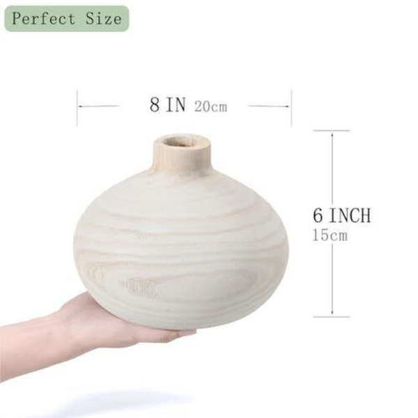 Round Wood Vase for Decor - Nordic Flower Vase for Home Boho Glacier White - Image 11