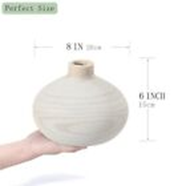 Round Wood Vase for Decor - Nordic Flower Vase for Home Boho Glacier White - Image 4